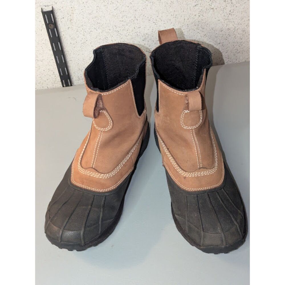 L.L. Bean Duck Boots Men 10 Brown Leather Rubber Waterproof Slip On Winter Boots